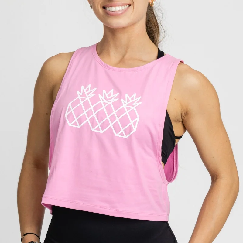 Women's Muscle Tank Crop | Pink white tank top