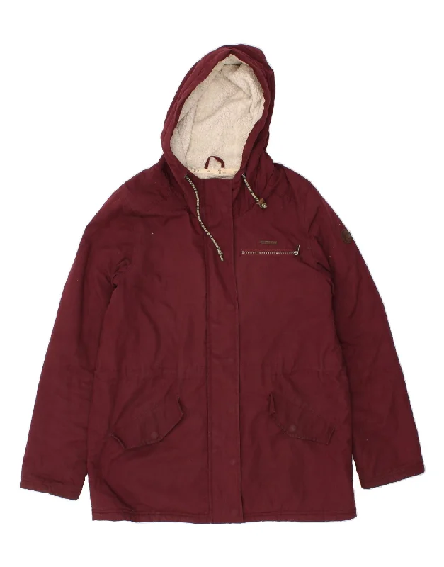 BILLABONG Womens Hooded Windbreaker Jacket UK 12 Medium Maroon Polyester Front Pockets Side Pockets Patch Pockets