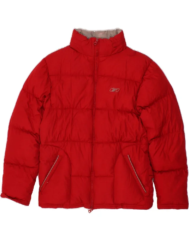 REEBOK Womens Padded Jacket UK 12 Medium Red Insulated Jacket Fitted Jacket Loose Jacket