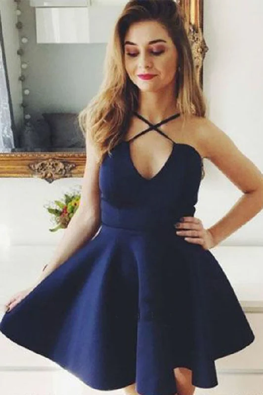 Delicate Spaghetti Straps V Neck A Line Satin Homecoming Dresses Tunics Floral girly Delicate Spaghetti Straps V Neck A Line Satin Homecoming Dresses Tunics Floral girly