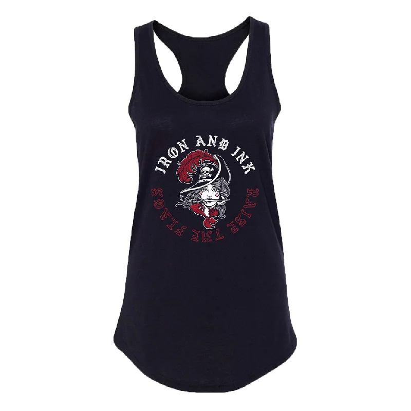 Ladies Raise The Flags Racer Back Tank Top- Black lavender tank top