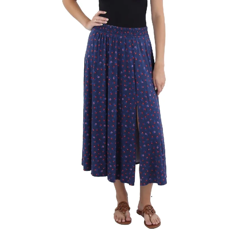 Draper James Womens Midi Side Slit A-Line Skirt silk skirt lustrous