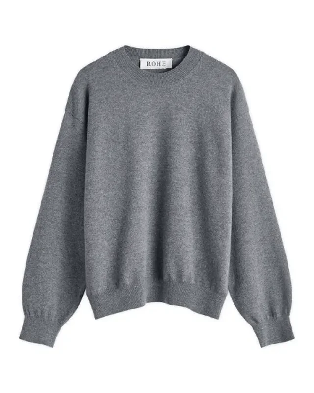 Mid Grey Melange Crew Neck Sweater with Open Armhole Neon Metallic Matte