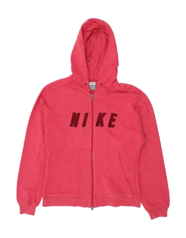 NIKE Womens Graphic Zip Hoodie Sweater UK 18 XL Pink Cotton Polka Dot Checkered Tartan