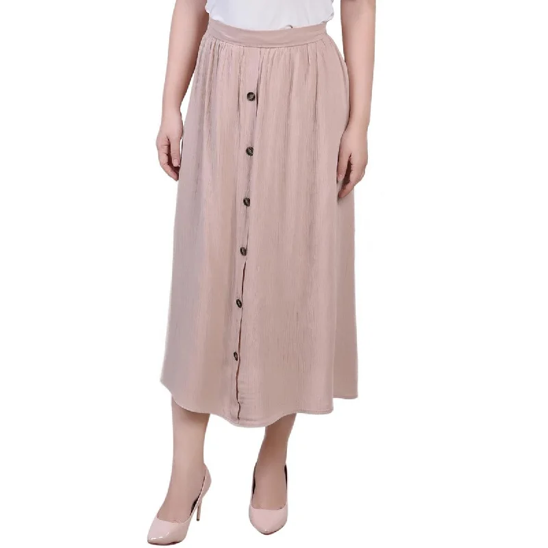 NY Collection Womens Petites Button  Midi Skirt linen skirt natural