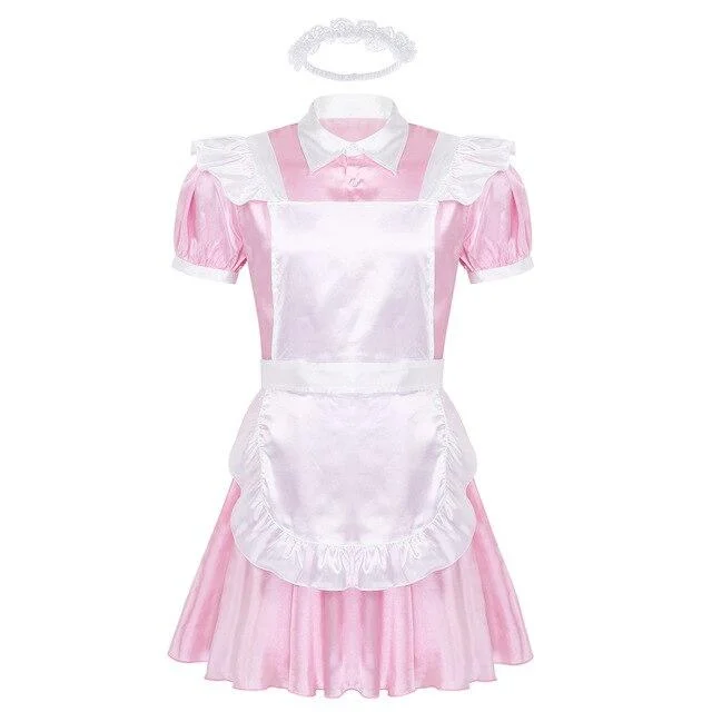 Alluring Satin Sissy Maid Dress Floral Print girly