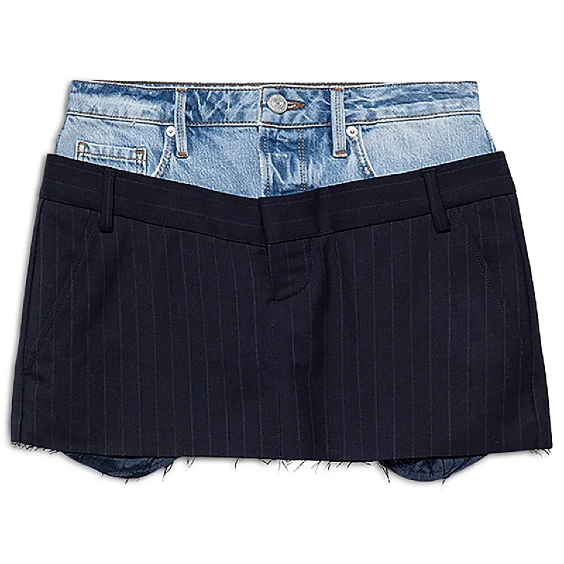 FRAME Womens Denim Mixed Media Mini Skirt wool skirt breathable