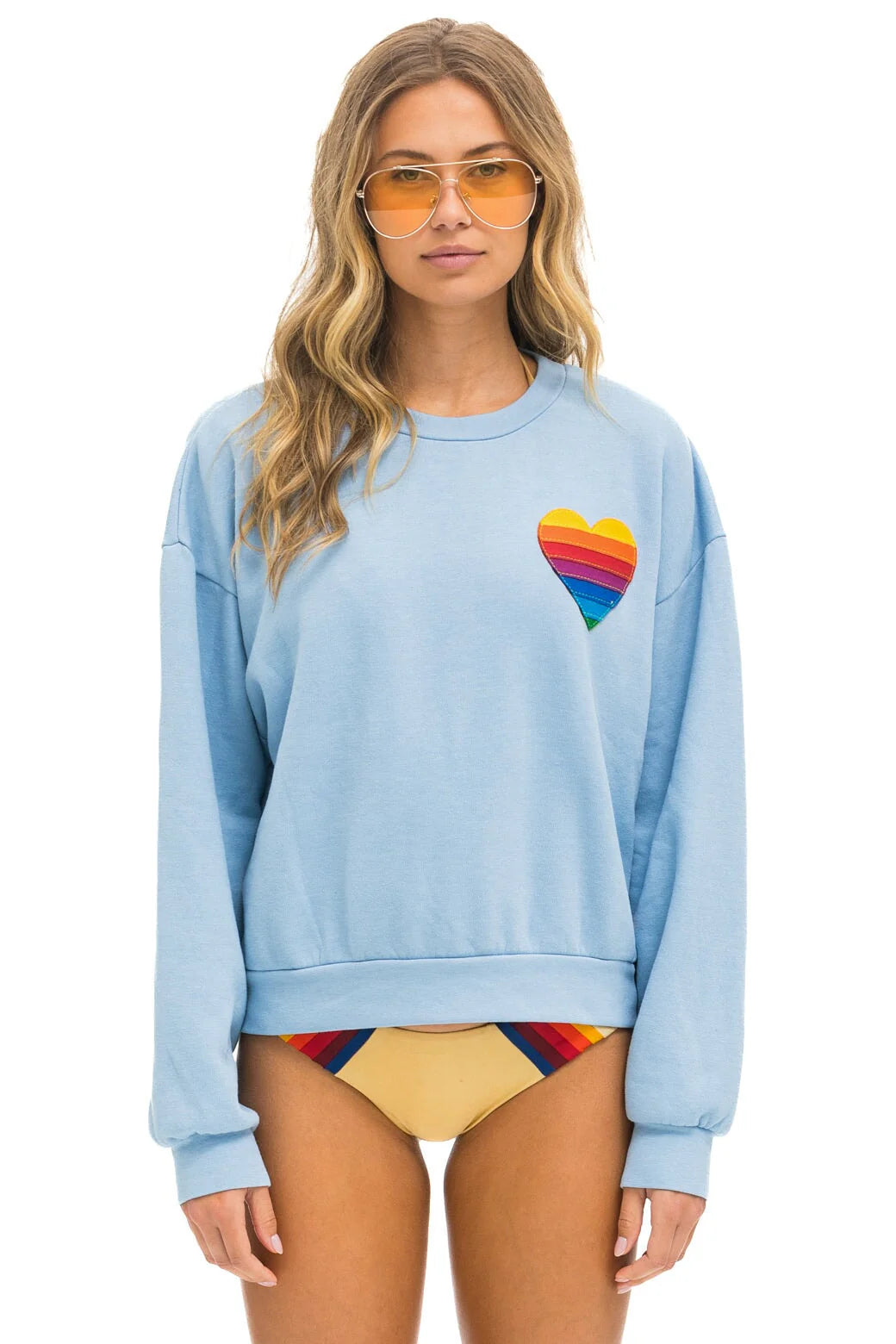 Rainbow Heart Stitch Crew Sweatshirt Relaxed Ice Hoodie with Reflective Safety Nightwear