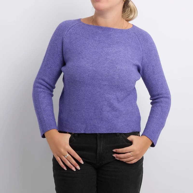 Wide Neck Knitted Sweater - UK 14 Ribbed Striped Patterned