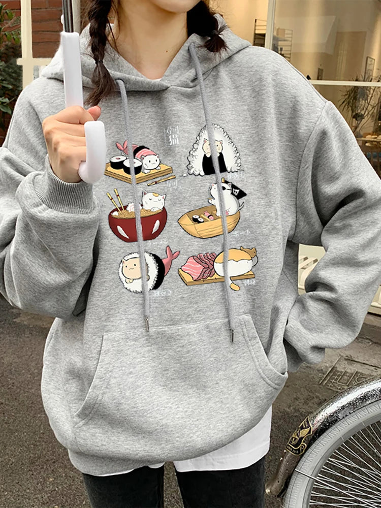 Printed Hoody Women Loose Fleece Sweatshirt Casual O-Neck Female Streetwear Hoodie with Ribbed Cuffs Snug Fit Comfort