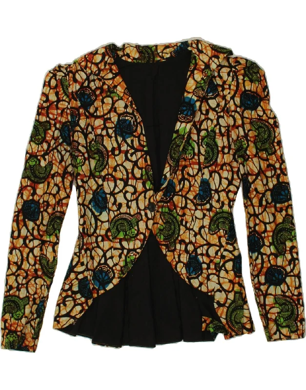 VINTAGE Womens Abstract Pattern Blazer Jacket UK 10 Small Multicoloured Ribbed Jacket Pleated Jacket Ruffled Jacket