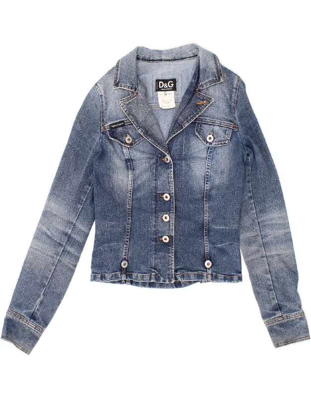 DOLCE & GABBANA Womens Denim Jacket IT 40 Small Blue Cotton Print Jacket Jacquard Jacket Patchwork Jacket DOLCE & GABBANA Womens Denim Jacket IT 40 Small Blue Cotton Print Jacket Jacquard Jacket Patchwork Jacket