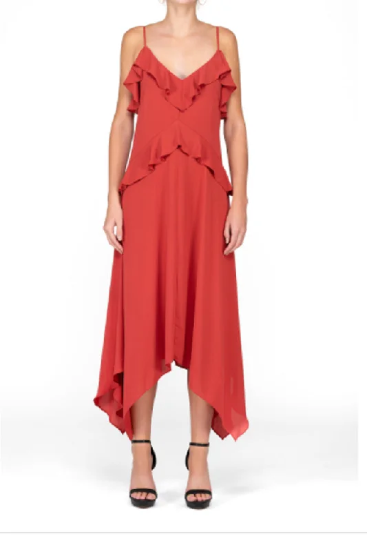 BCBG Maxazria - Sleeveless Ruffle Acent Asymmetrical Hem V-neck Dress Tunics Business professional BCBG Maxazria - Sleeveless Ruffle Acent Asymmetrical Hem V-neck Dress Tunics Business professional