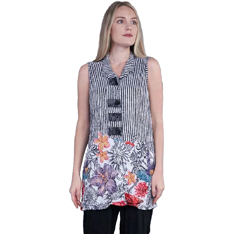 Women's Shana Apparel Crinkle Tank Vest Top Black Multi summer tank top