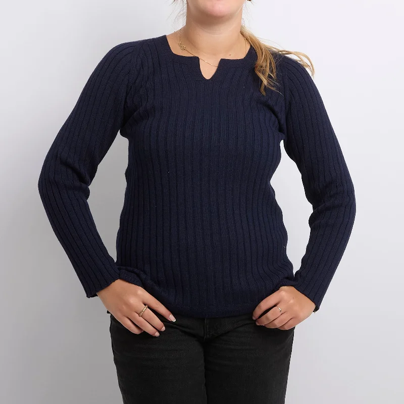 Cut Neck Ribbed Knitted Sweater - UK 12 Machine Wash Dry Clean Hand Wash