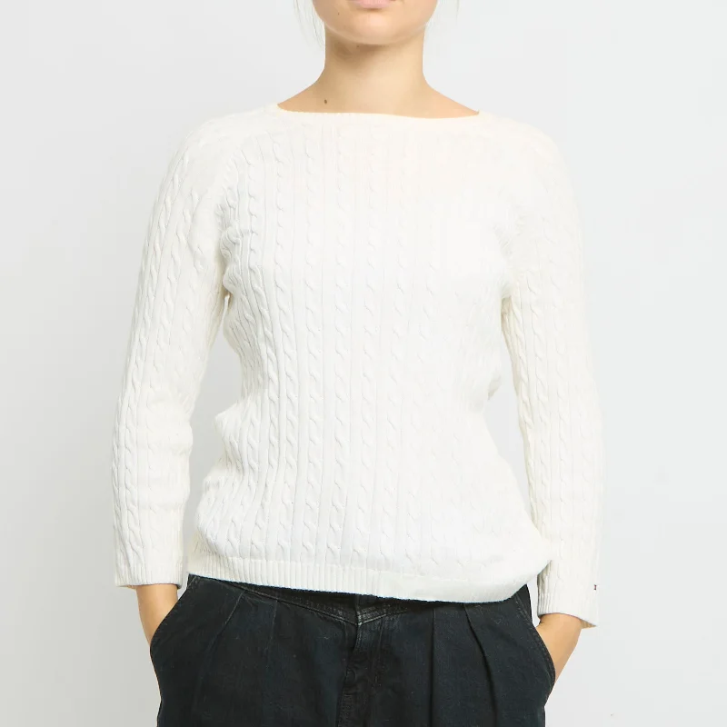 Tommy Hilfiger Cable Knit 3/4 Sleeve Knitted Sweater- UK 10 Elasticated Padded Insulated