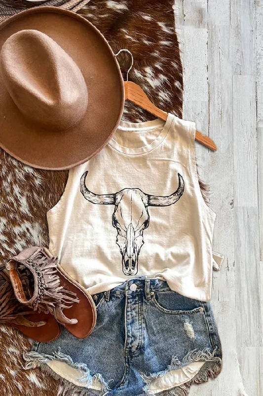 Versatile Cow Skull Tank lace back tank