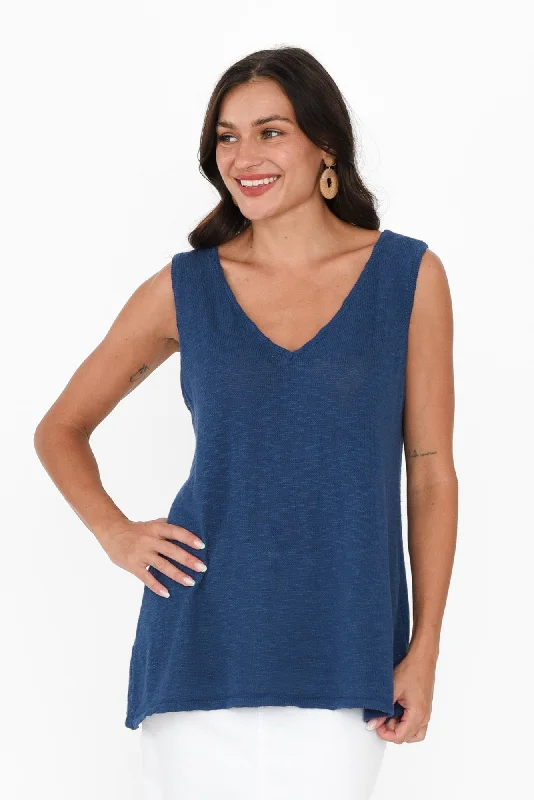 Finley Cobalt Cotton Knit Tank ivory tank top