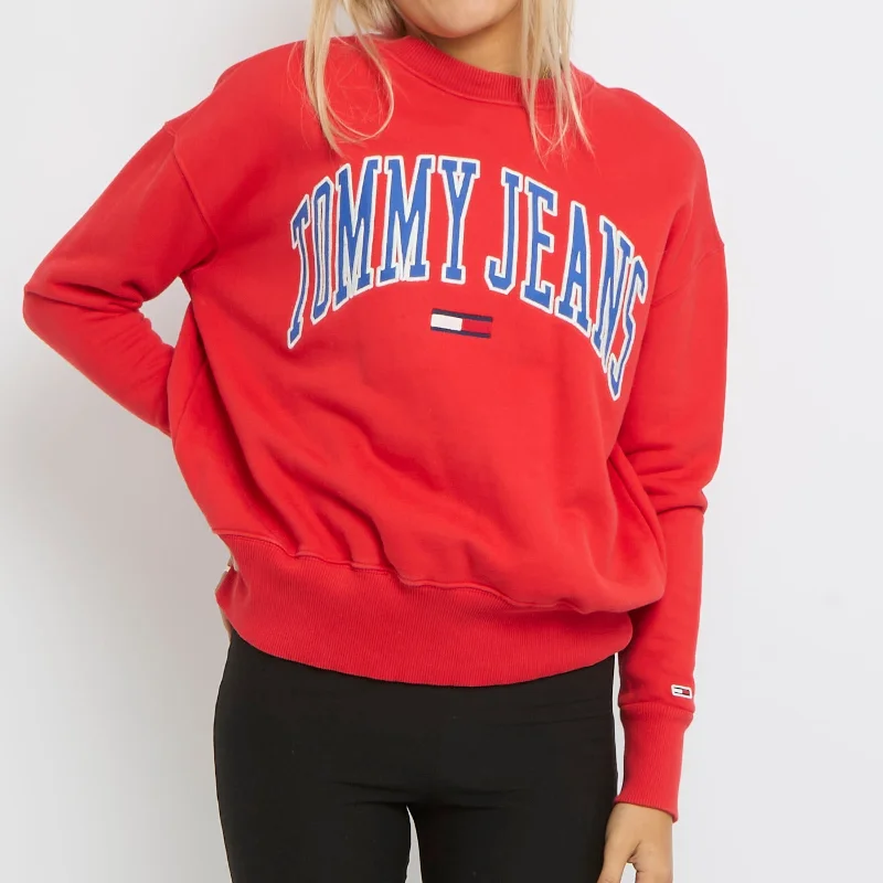 Tommy Hilfiger Spellout Crewneck Sweater - UK 6 Faux Fur Fabric Real Fur Fabric Shearling Fabric