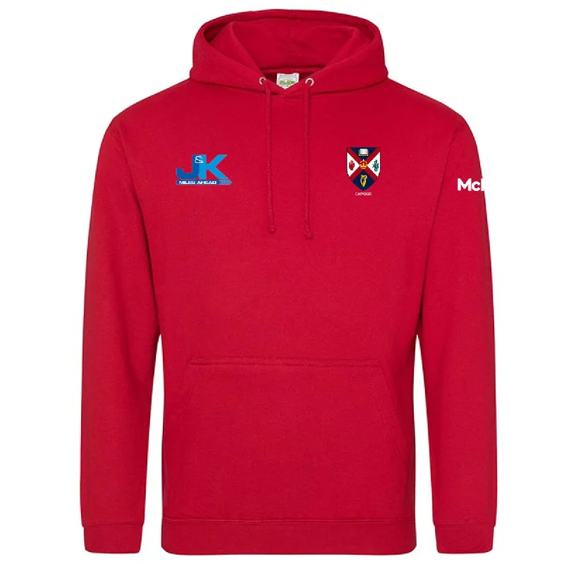 Mc Keever Queens Rugby College Hoodie - Adult - Fire Red Hoodie with Slim Fit Tailored Modern