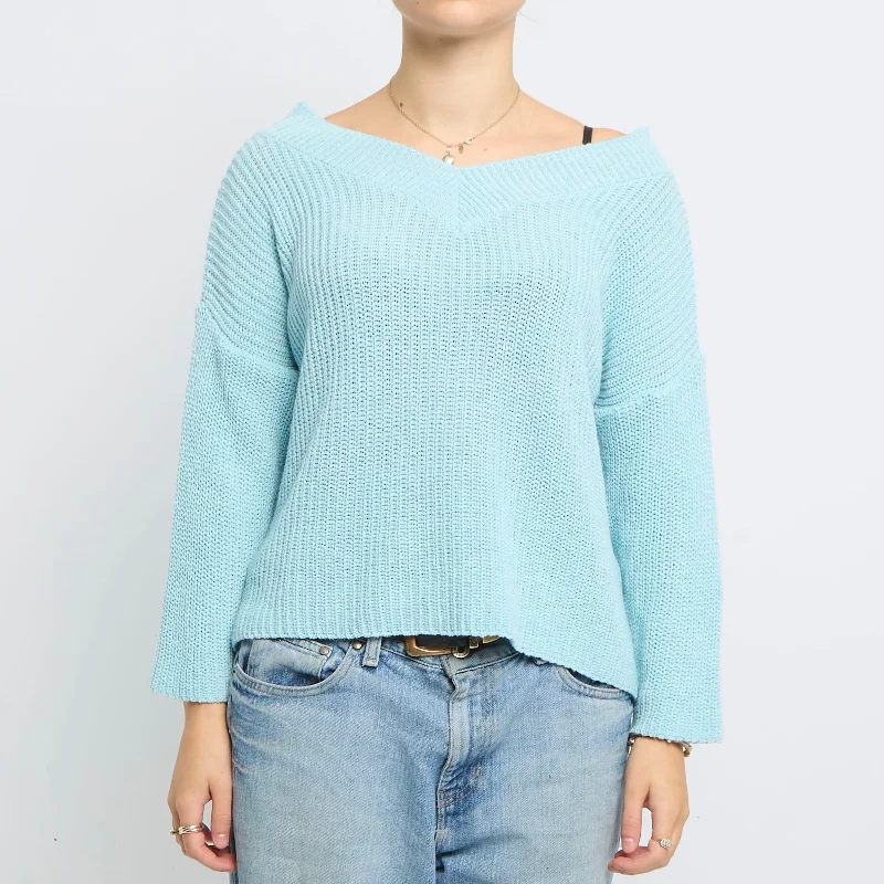 Heavy Knit V-Neck Sweater - UK 8 Oversized Loose Flowy