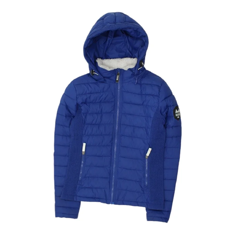 Diesel Womens Blue Lightweight Hooded Puffer Jacket | Padded Designer Coat A-Line Jacket Boat Neck Shawl Collar Diesel Womens Blue Lightweight Hooded Puffer Jacket | Padded Designer Coat A-Line Jacket Boat Neck Shawl Collar