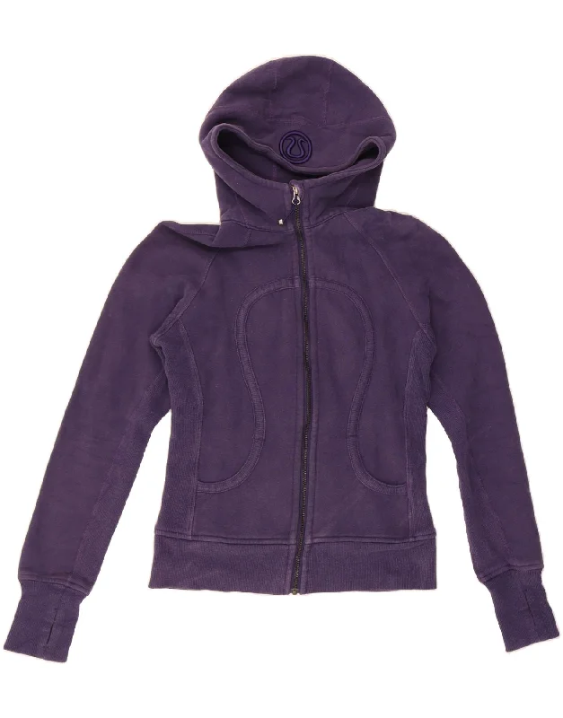 LULULEMON Womens Zip Hoodie Sweater US 6 Medium Purple Cotton Collared Crew Neck Turtle Neck