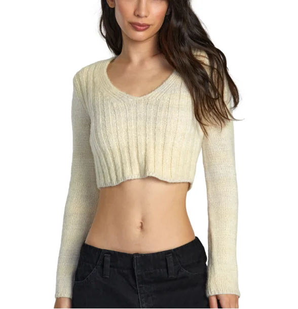 RVCA Womens Destiny Crop Sweater Stretchy Elastic Breathable