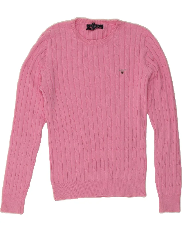 GANT Womens Stretch Crew Neck Jumper Sweater UK 12 Medium Pink Cotton Hooded Caped Shawl Collar