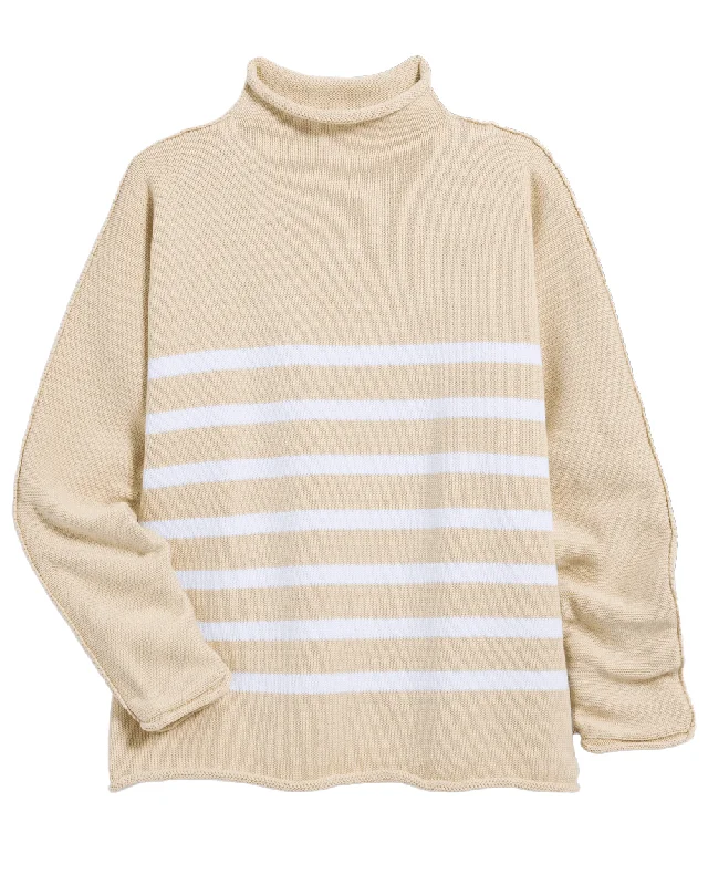 Sand with White Stripe Monterey Sweater Turtle Neck Boat Neck Asymmetrical Neck