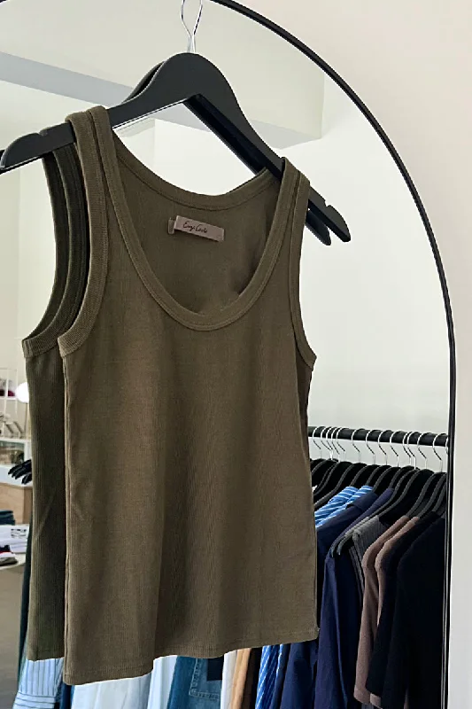 Supima Rib Scoop Tank - Army Green sequin tank top