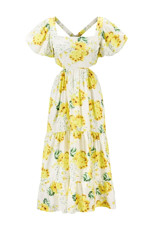 Georgine Dress - Yellow Flower Tunics Evening elegant
