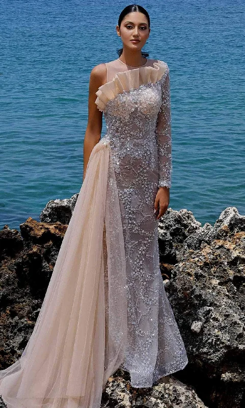 MNM Couture K4003 - Appliqued Dress Maxi Flowy Bohemian