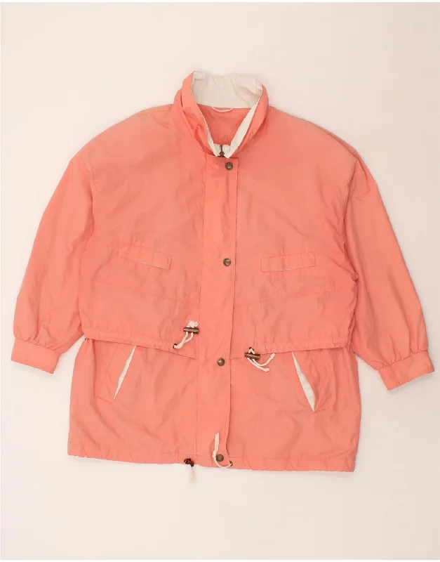 VINTAGE Womens Rain Jacket EU 48 2XL Pink Tiered Jacket Buttoned Jacket Zippered Jacket