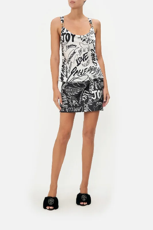 BIAS SLIP TANK WITH WIDE STRAPS CREATURE FEATURE off shoulder tank