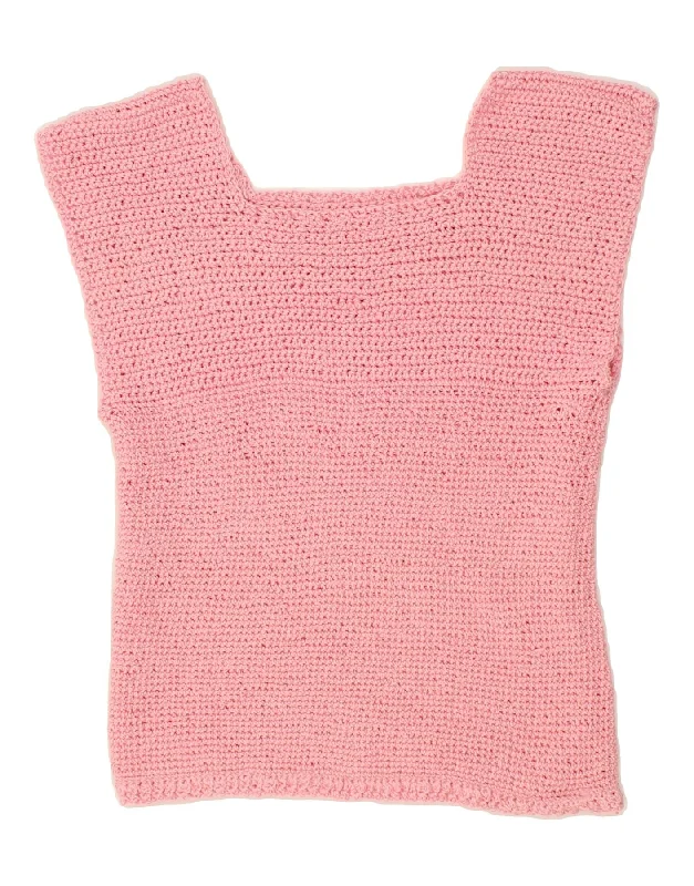 VINTAGE Womens Crop Vest Tank Top UK 8 Small Pink lace tank top