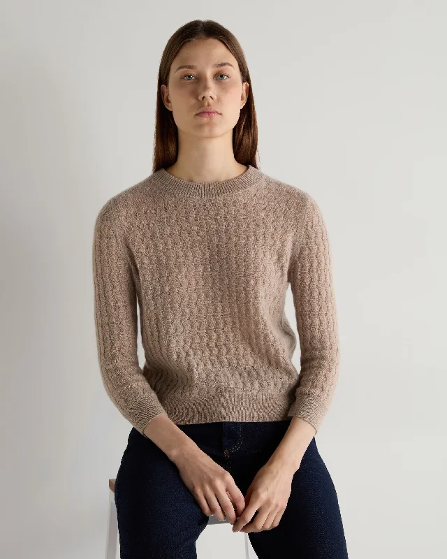Women's Moving Rib Cashmere Sweater Oatmeal Brown Sweater Knitwear Pullover