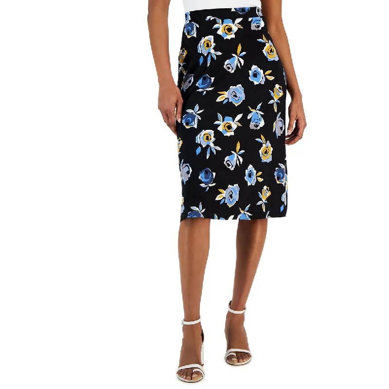 Kasper Womens Floral Print Knit Midi Skirt denim skirt classic