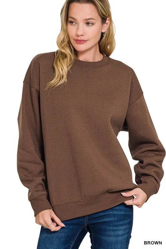 Classic Perfection Brown Fleece Pullover Sweatshirt Hoodie with Frayed Bohemian Relaxed