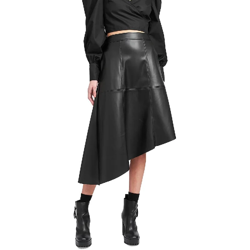 En Saison Womens Faux Leather Asymmetric A-Line Skirt lace skirt romantic