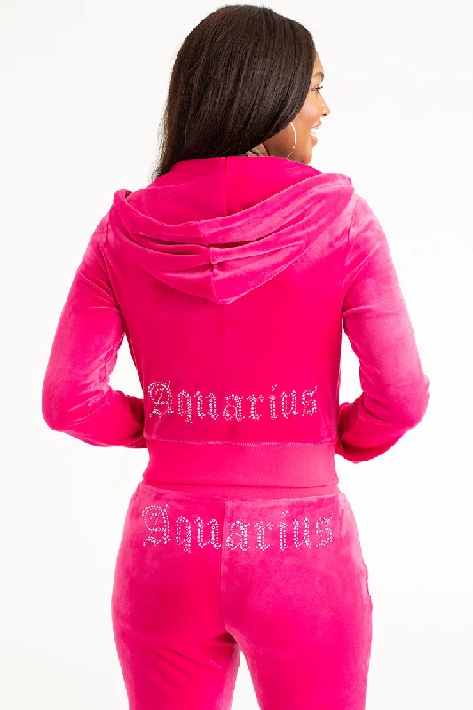 Aquarius Big Bling Velour Hoodie Hoodie with Hem Lace Feminine Delicate