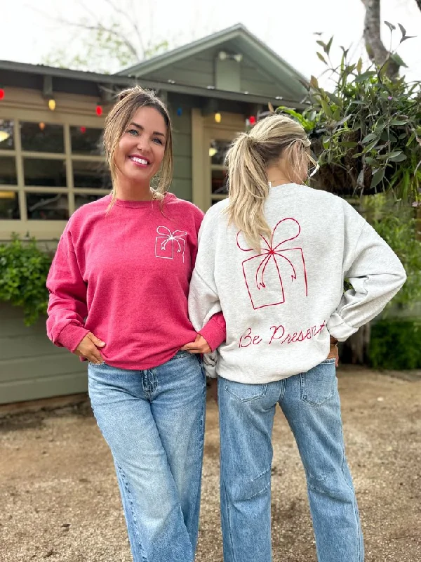 Be Present Holiday Sweatshirt Hoodie with Hem Detail Decorative Unique