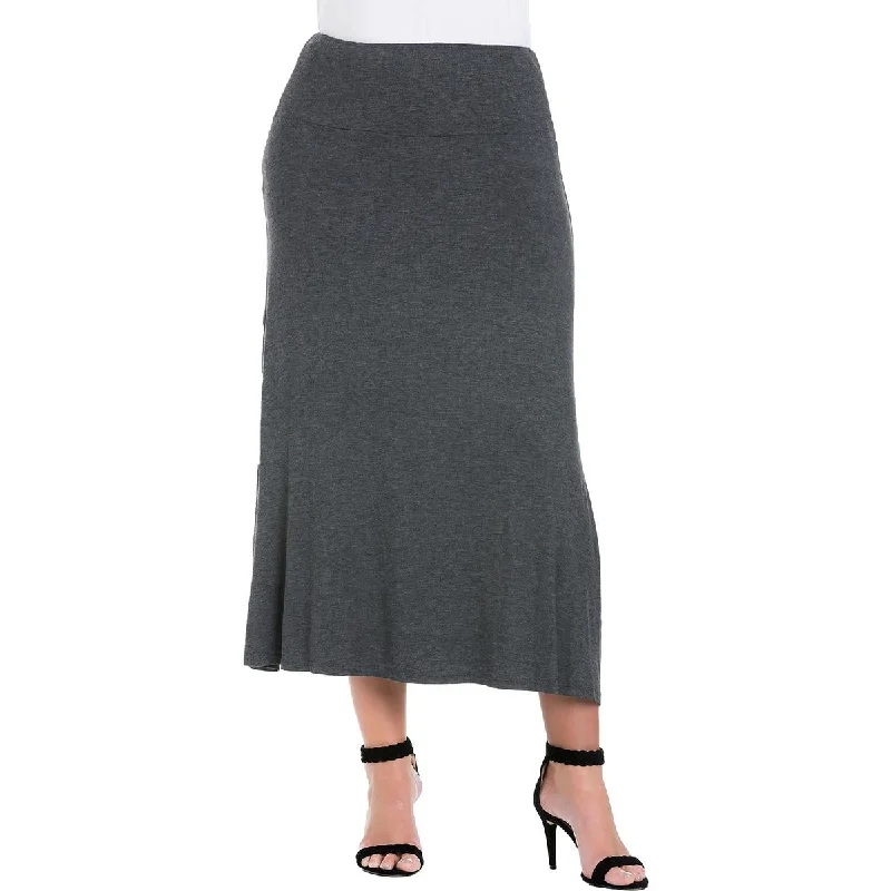 24seven Comfort Apparel Womens Plus Stretch Long Maxi Skirt linen skirt natural