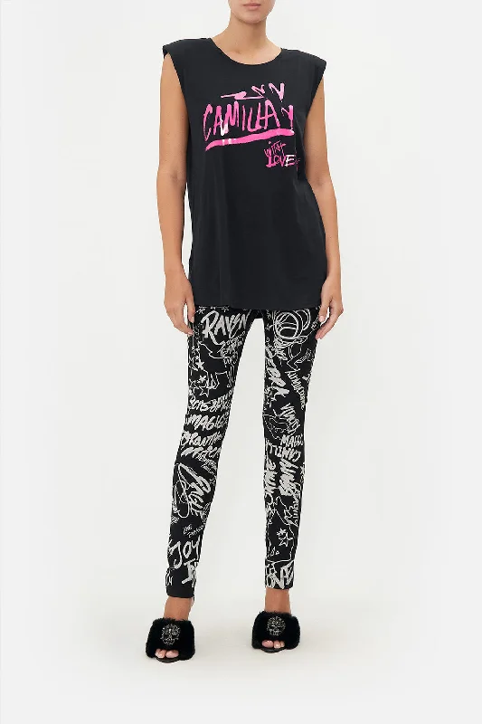 JERSEY MUSCLE TANK WITH SHOULDER PADS SPIRIT SCRIBBLE layering tank top