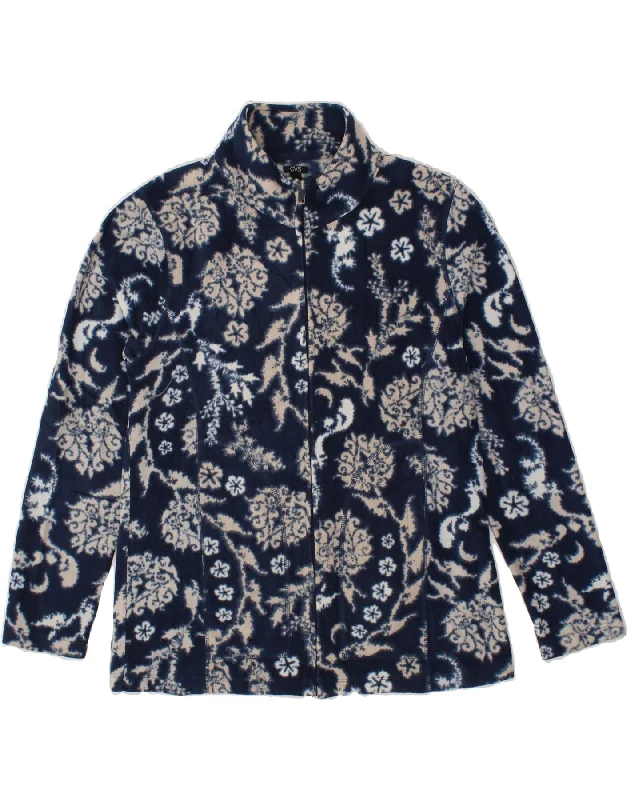 OVS Womens Abstract Pattern Fleece Jacket UK 16 Large Navy Blue Polyester Faux Fur Jacket Real Fur Jacket Shearling Jacket