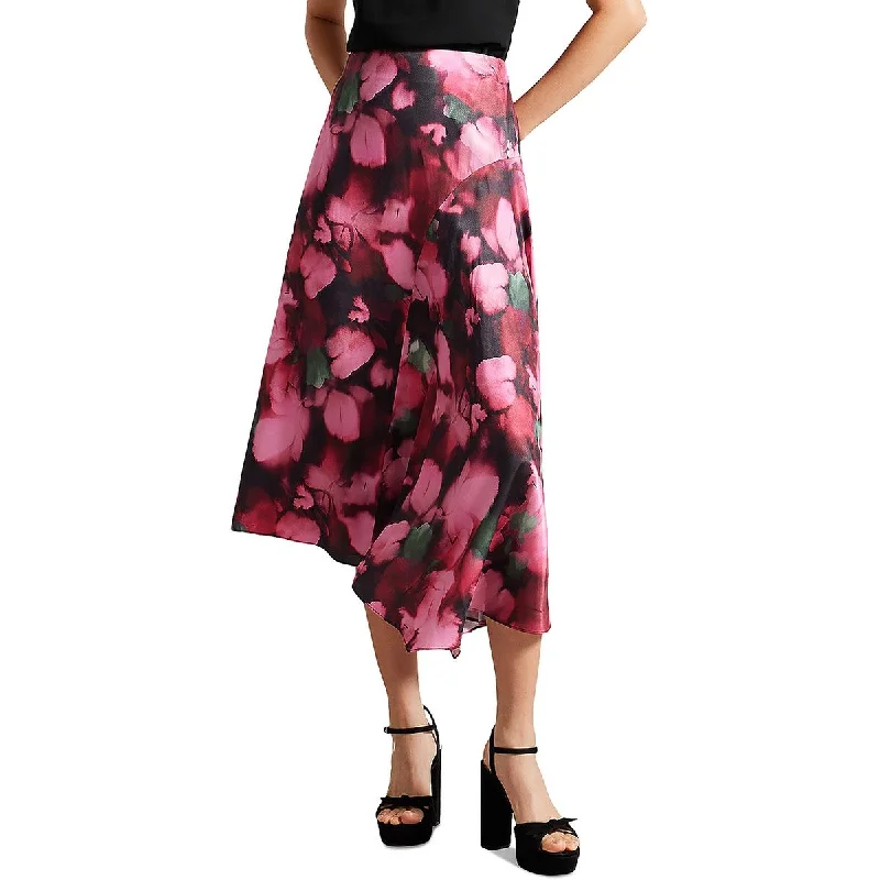 Ted Baker Womens Lizziee Hidden Zipper Floral Asymmetrical Skirt linen skirt light