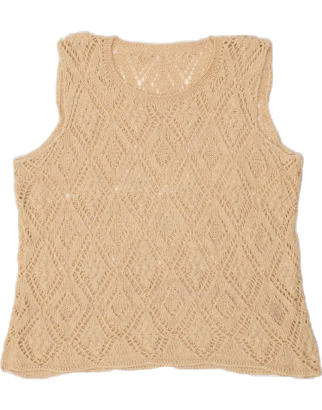 VINTAGE Womens Vest Tank Top UK 16 Large Beige mint tank top