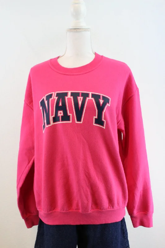 Vintage Navy Sweatshirt (M) Hoodie with Slit Hem Functional Movement