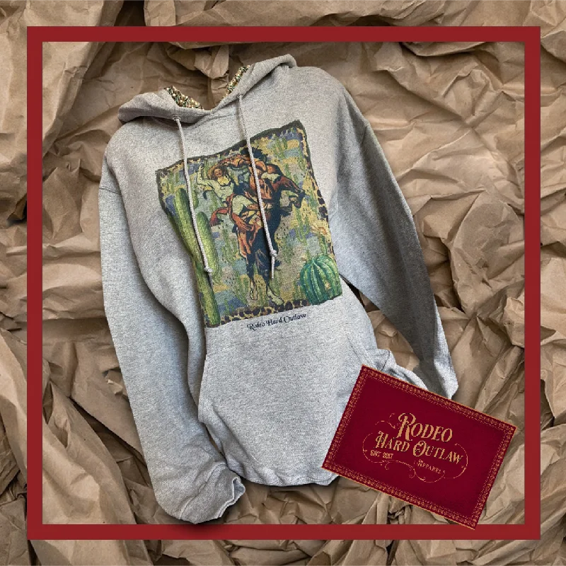 Western Bronco Drawstring Hoodie Hoodie with Hem Lace Feminine Delicate