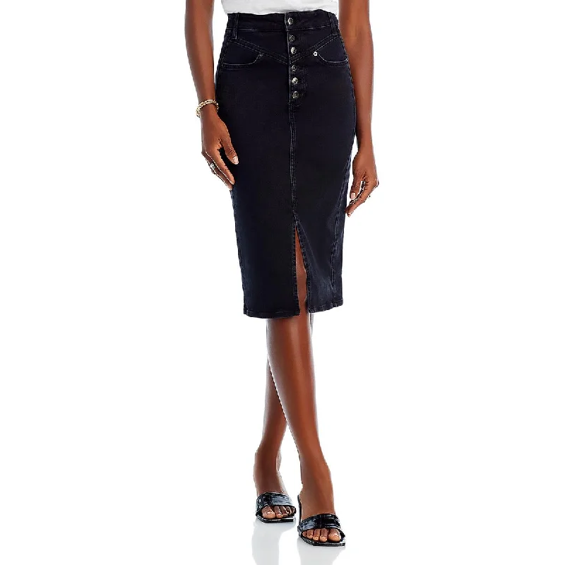 Veronica Beard Womens Herron Denim Button Closure Midi Skirt silk skirt smooth